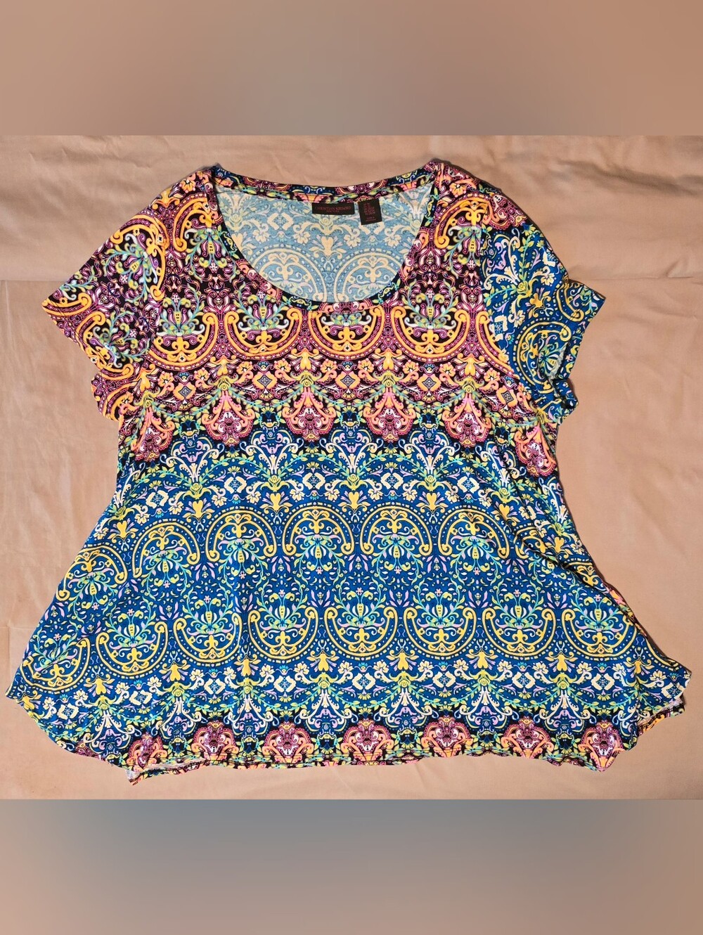 Christian Siriano Boho Paisley Electric Blue Medallion Fall Fashion Top 3X